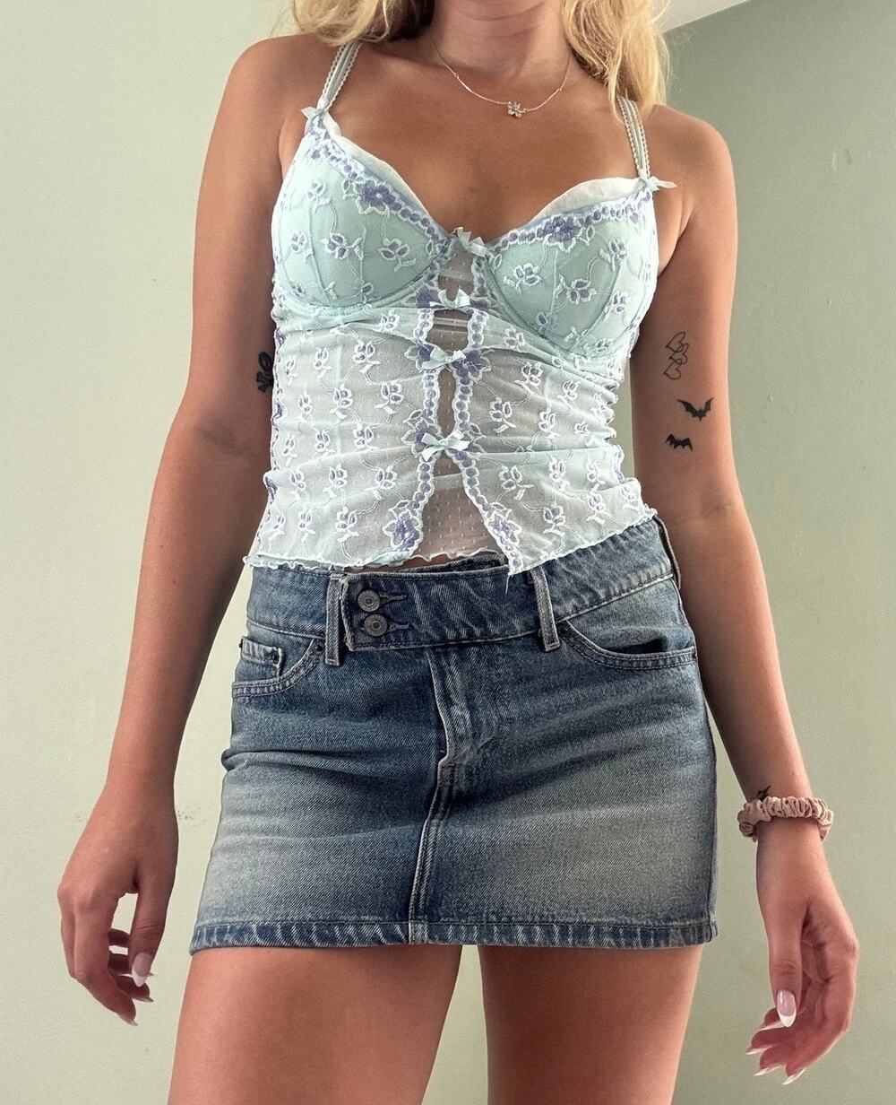 Corset Bustier Top Blue Purple Floral Rampage Size 36C Coquette Romantic Fairy